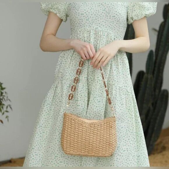 New Small Handmade Straw Pocketbook Crossbody Bag - Picture 2 of 10